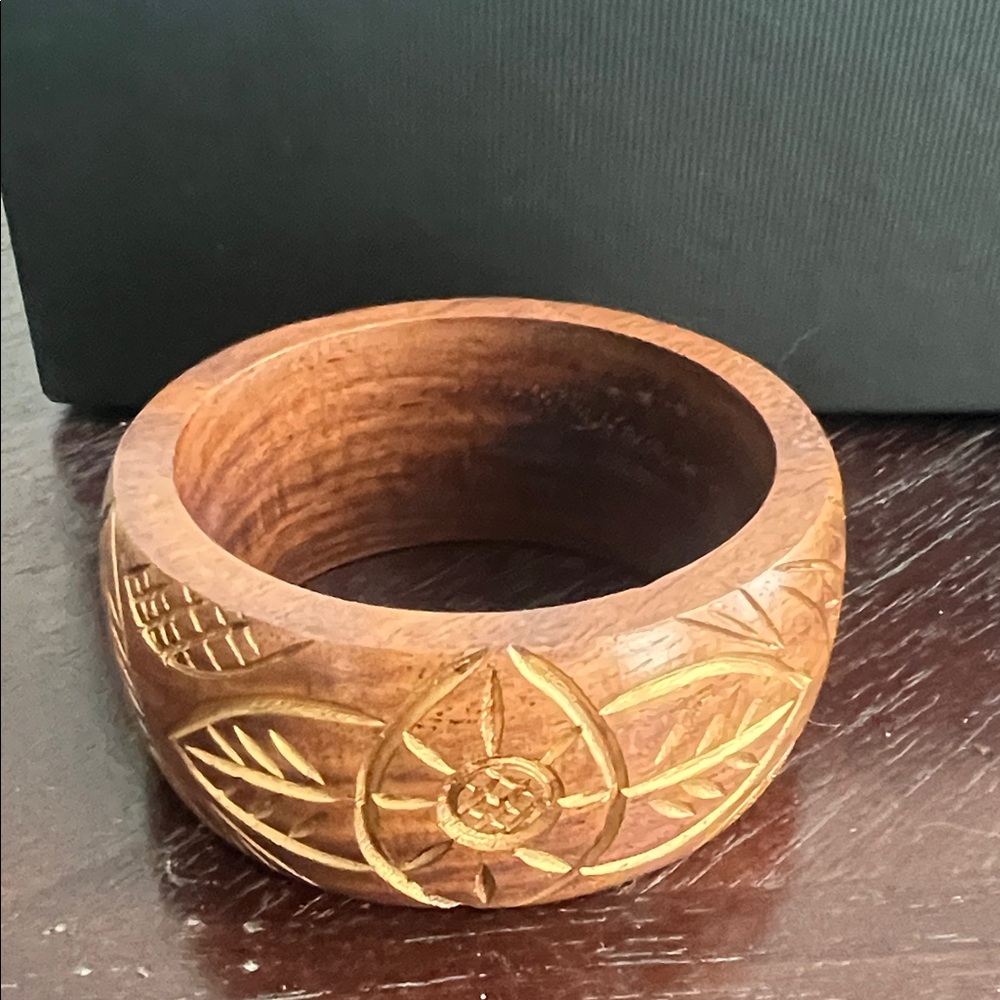 Carved Wooden Bangle with Floral Design